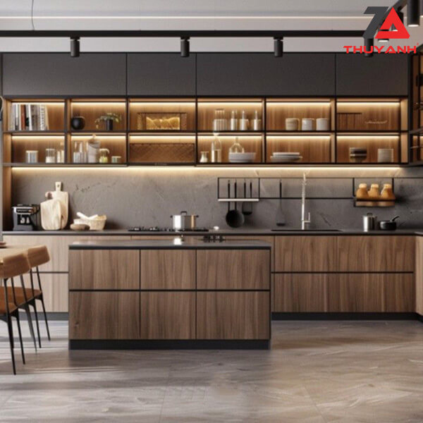 Tủ bếp gỗ Melamine plywood óc chó