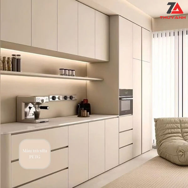 Tủ bếp gỗ PETG màu trà sữa